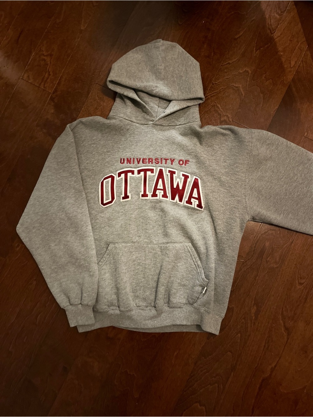 Vintage uOttawa Gray Hooded Sweatshirt with Red Ottawa Lettering